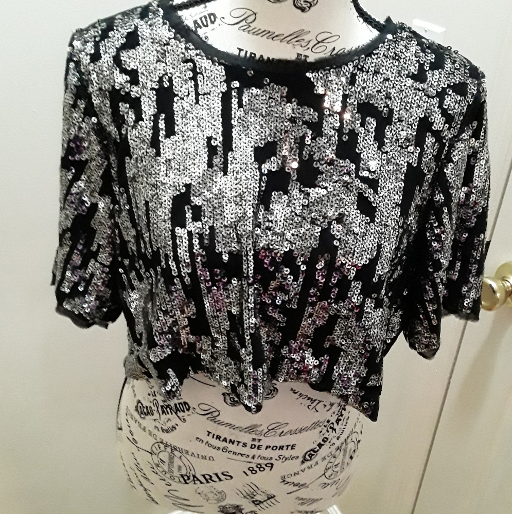 Sheer, mesh, sequin crop top
